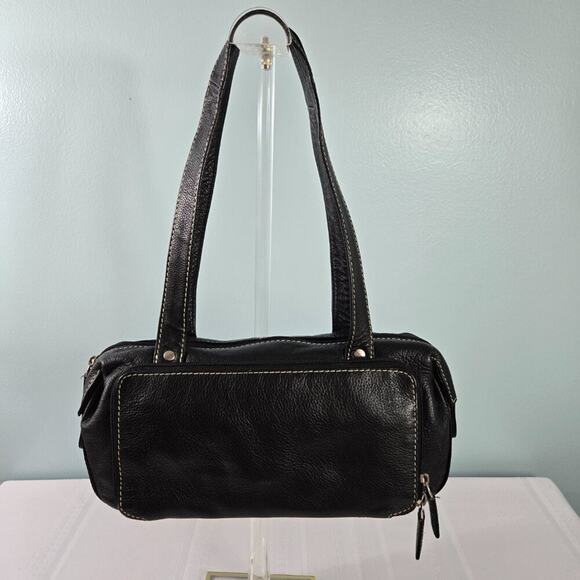 Sophia Visconti Pebble Leather Shoulder Strap Purse Satchel with White Stitching - Picture 3 of 9